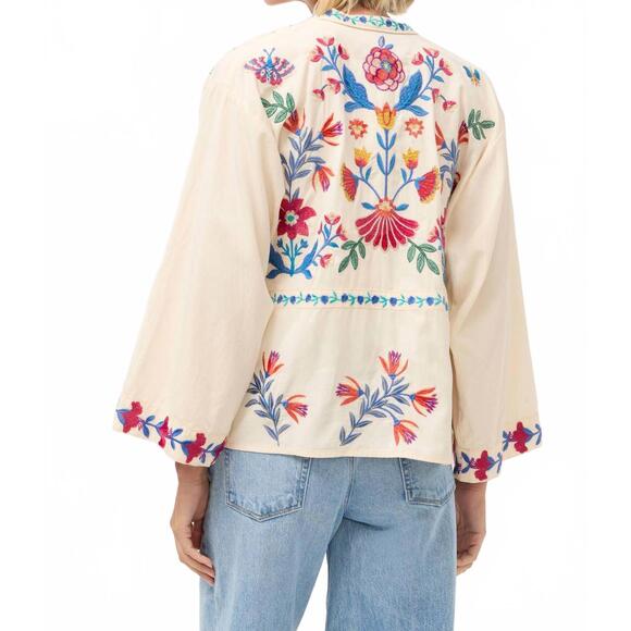 NEW JOHNNY WAS elizabeth front tie patchwork kimono in ecru - Picture 6 of 6